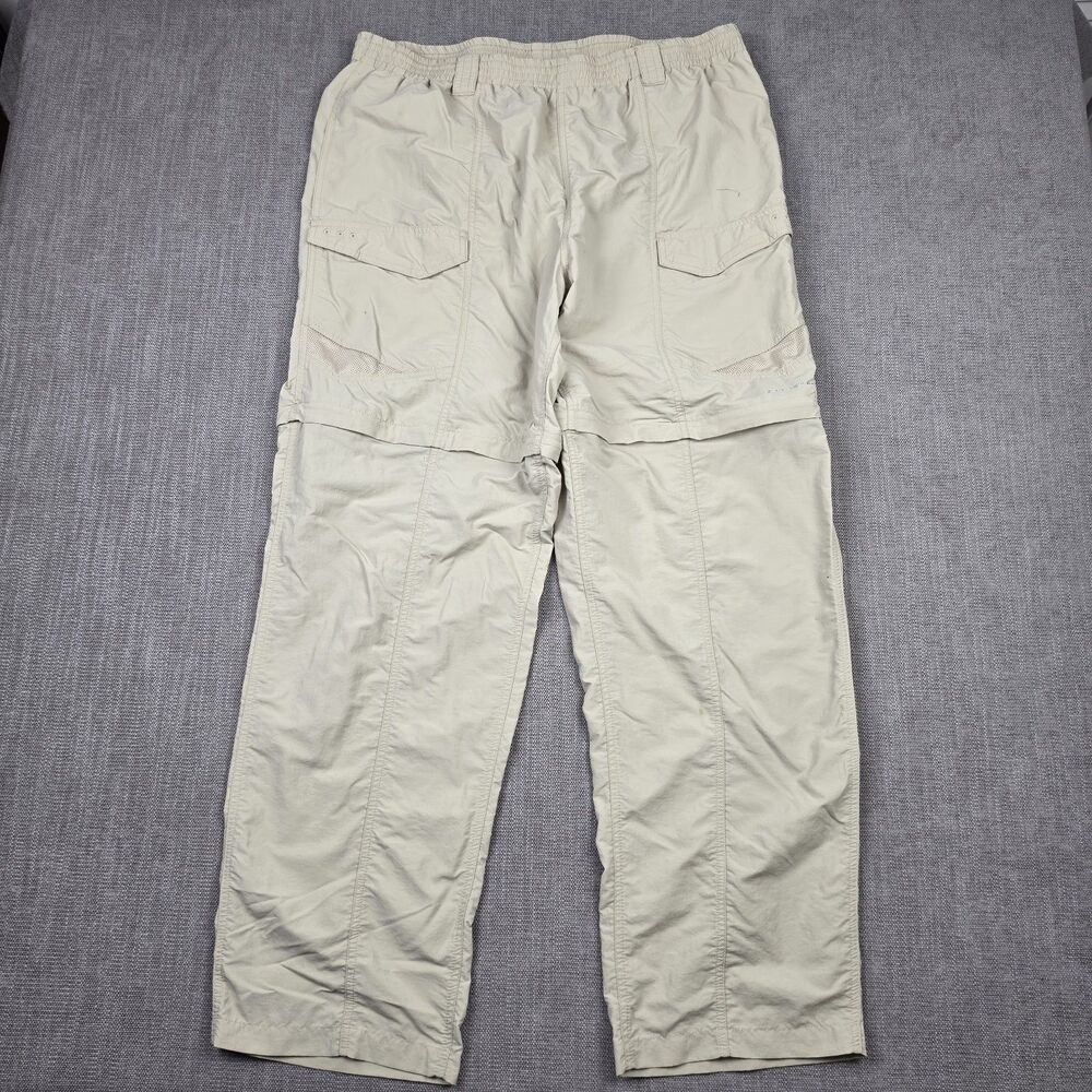 Columbia PFG Mens XL Convertible Cargo Pants Beige Nylon Zip Off Shorts Outdoor